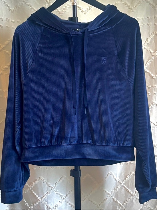 Victoria's Secret Sweaters - Victoria’s Secret On Point Navy Velour Ribbed Cropped Hoodie Medium